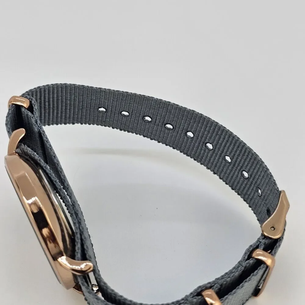 Unisex Watch 38MM Dark Gold Gray Dial Gray‎ Canvas Band Strap New Battery
